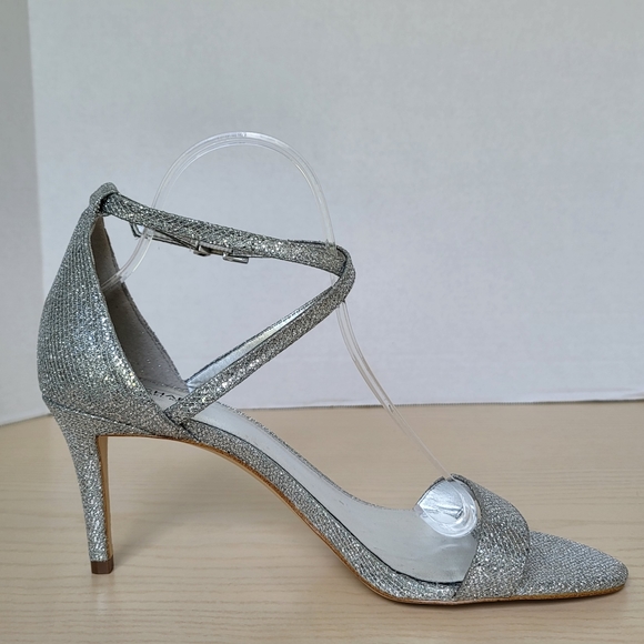 Michael Kors Ava Mid Heel Strappy Silver Glitter Sandals Heels PV19H Size 10M - Picture 5 of 16